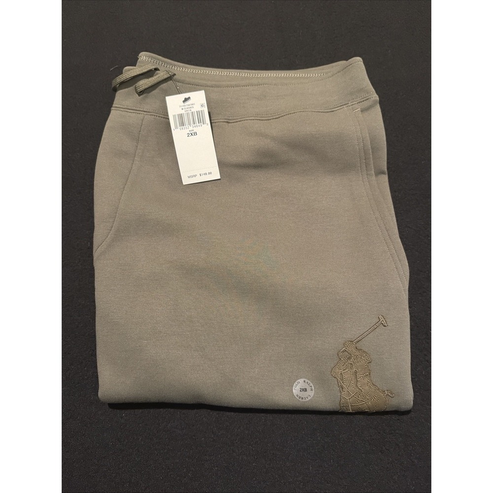 Polo Ralph Lauren BIG PONY Olive Embossed Logo Double Knit Jogger Pants Mens 2XB